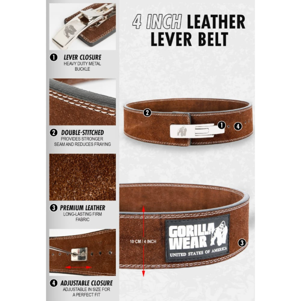 Пояс Gorilla Wear 4 Inch Leather Lever Belt Brown